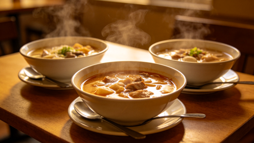 Die Lieferkette für Instant-Suppe in Singapur - von der Farm bis zur Schüssel.